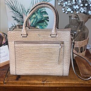 Kate Spade Beige Croc-Embossed Satchel